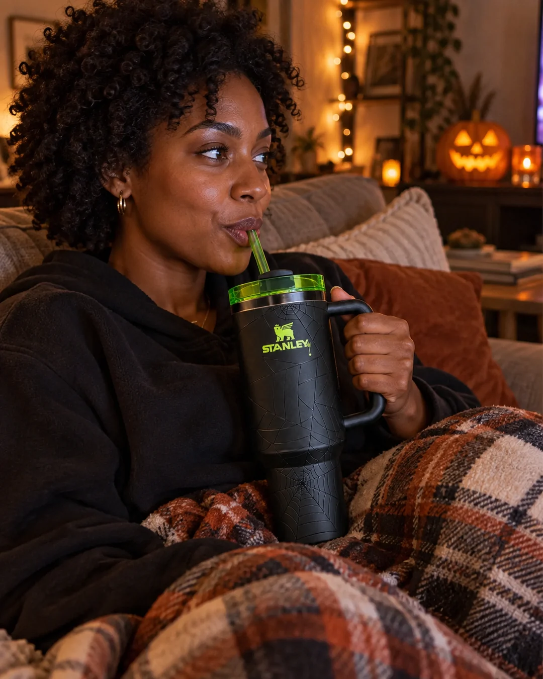 The Stanley Halloween 2024 cup in use